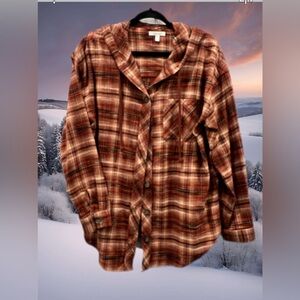 Women’s Plaid Button Down Shirt with hood & front pocket